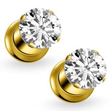 Imagem de Ruifan Calibres para orelhas ASTM F136 titânio redondo transparente CZ único alargador parafuso túnel calibres brincos expansor de orelha kit alargador alargador plugues piercing para mulheres homens