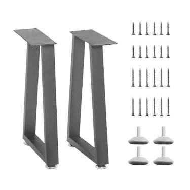 Imagem de ITeeLas Pernas de mesa de bancada 40,6 cm, trapézio de metal resistente, conjunto de 2 pernas de móveis de café pretas 40,6 cm A × 28 cm L