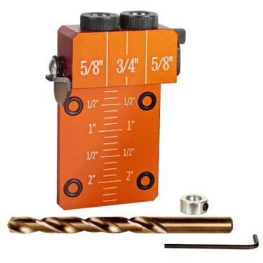 Imagem de O'SKOOL Gabarito de perfuração profissional com marca de testemunha de corte a laser e escala de profundidade, kit de gabarito de cavilha autocentrante de 9,5 cm com broca de cobalto M-35, DAB015