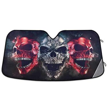 Imagem de Protetor solar de para-brisas para carro Oarencol Demon Skulls dobrável UV Ray protetor solar para manter o seu veículo fresco (55" x 27,6")