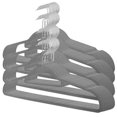 Imagem de Kit 40 Cabides de Veludo Slim Adulto Cinza Antideslizante Ultrafino com Gancho Giratório Cromado Premium para Roupas Camisas Calças Saias Vestidos