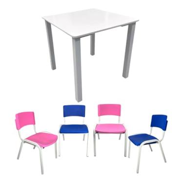 Imagem de Ecom Home - Conjunto Mesa Infantil 4 Cadeiras Rosa/Azul Creche Recreação Atividades Estudo Escolar