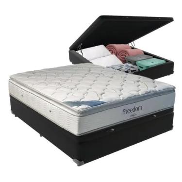 Imagem de Cama Box Báu Casal Linhão Preto + Colchão de Molas Ensacadas Freedom - Estrutura Reforçada - Imperium do Sono
