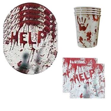 Imagem de Kit 20 Pratos Copos Papel Guardanapos Halloween Help Festa - Udlandia