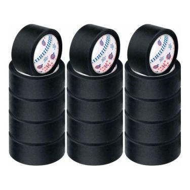 Imagem de Kit 15 Rolo Fita Crepe Adesiva Preta 48mm X 50m Fácil Remoção - Euroce