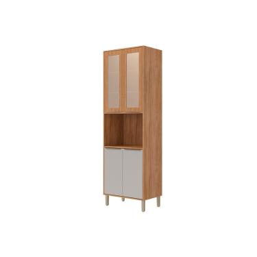 Imagem de Paneleiro de Cozinha Cristaleira Divina c/ 4 Portas (2 c/ Vidro Reflecta) e 1 Nicho 70cm Cinamomo/Off White - MGM