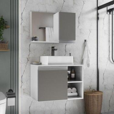 Imagem de Conjunto Gabinete Banheiro Virtus 60cm - Gabinete + Cuba + Espelheira 
