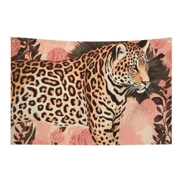 Imagem de Bandeira listrada de leopardo 89 x 149 cm, bandeira de boas-vindas, jardim, quintal, casa, bandeira, decorativa, jardim, quintal, interior, exterior, banner, festa, decoração de casa