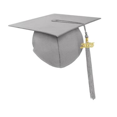 Imagem de Esquirla Boné de formatura com borla e pingentes de 2025, boné acadêmico para estudantes de pós-graduação, Cinza