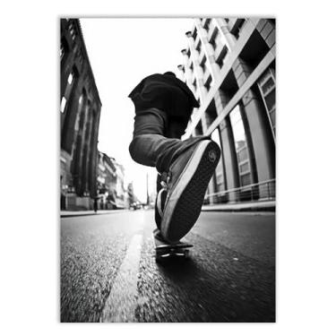 Imagem de Placa Decorativa Skate Remada Angulo Foto Preto Branco