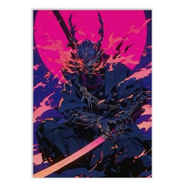 Imagem de Placa Decorativa Samurai Oni Espada Rosa Ilustração Anime Decoração Poster Quarto Sala