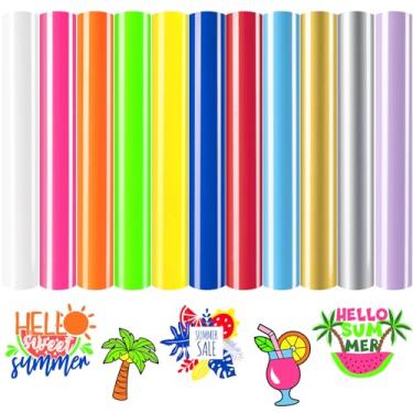 Imagem de HTVRONT Vinil De Transferência Térmica Neon - Pacote Com 12 Htv 11 Cores Sortidas E 1 Folha Teflon, Compatível Silhouette Cameo Cricut 12X10 Pol.