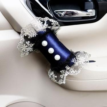 Imagem de MINGZAIQIPEI 2 peças capa de alça de garra de carro pérola de renda bonita, luvas de aderência de carro, capa de puxador de porta interna, protetor de alça acessórios interiores automotivos (5)
