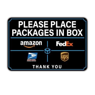 Imagem de Por favor, deixe pacotes e entregas aqui sinalização, autoadesivo impermeável durável sinais de entrega para pacotes, por favor, coloque os pacotes na caixa para casa, escritório, loja, caixa, porta