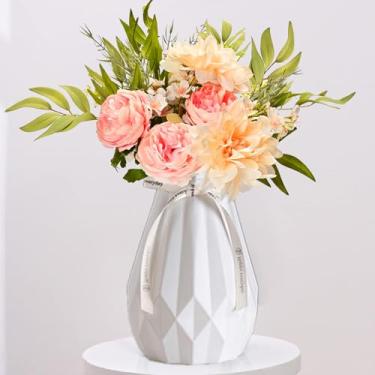 Imagem de Vaso de vidro fosco – branco de cerâmica, textura de diamante, para flores secas/falsas/hidropônicas, base resistente, soprado à mão, decoração de casa para sala de estar/quarto/mesa de jantar (7