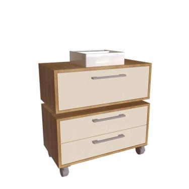 Imagem de Gabinete Suspenso 80cm Alice Mel Arenas Balcão Cuba Branca 2 Gavetas Com 1 Basculante Para Banheiro