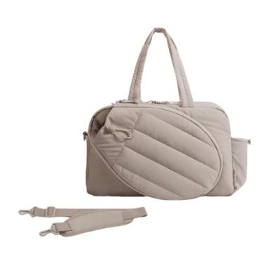 Imagem de SM SunniMix Bolsa de tênis feminina, bolsa para raquete com compartimento para sapatos, bolsas esportivas impermeáveis com bolsos laterais, Marrom