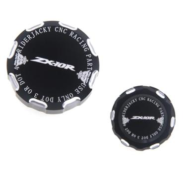 Imagem de Riderjacky Tampa de óleo do cilindro mestre de freio dianteiro e traseiro da motocicleta para Kawasaki ZX-10R NINJA ZX10R de 2009 a 2017 2010 2011 2012 2013 2014 2015 2016 (preto)