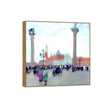 Imagem de BMZFYBS Quadro de madeira - Pintura de parede famosa em tela - Imagens para decoração de casa - 3 pôsteres e impressões de Veneza 90 x 90 cm 35 x 35 pol