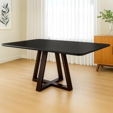 Imagem de Mesa de Jantar Tampo 120x90 MDF/Vidro para 4 Lugares Pés Madeira Maciça Pérola Mel/OffWhite