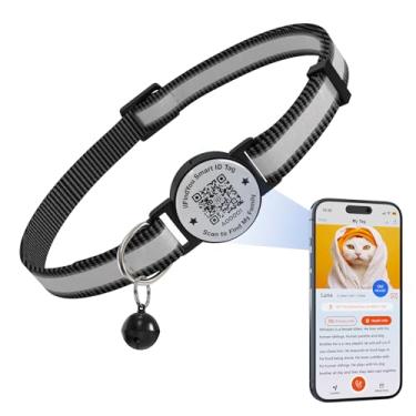 Imagem de ilFindYou Coleira Breakaway para gatos com sino de segurança e tiras refletivas | Etiqueta de identificação de código QR e placa de nome | Ajustável para gatinhos, preto