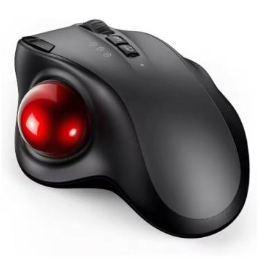 Imagem de Mouse Trackball sem Fio com Botão de Rolagem, Ergonômico, Preto com Trackball Vermelho