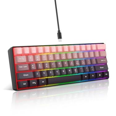 Imagem de Snpurdiri Teclado para jogos 60% com fio, 61 teclas RGB retroiluminado teclado pequeno para jogos, para PC/Mac Gamer, digitador, viagem, fácil de transportar em viagem de negócios (rosa)