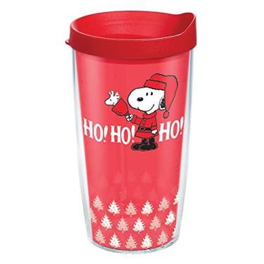Imagem de Tervis Peanuts - Copo de viagem com isolamento térmico de parede dupla Ho Ho Ho Christmas Made in USA mantém as bebidas frias e quentes, 473 ml, clássico