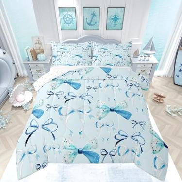 Imagem de Feelyou Jogo de cama com laço, para meninos e meninas, solteiro, para crianças, mulheres, homens, ultramacio, azul, meninas, conjunto de edredom adorável