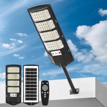 Imagem de JOISTOON Luzes solares de rua externas à prova d'água, luzes de sensor de movimento LED 6500K, holofotes solares com iluminação comercial do crepúsculo ao amanhecer remoto para caminho de quintal