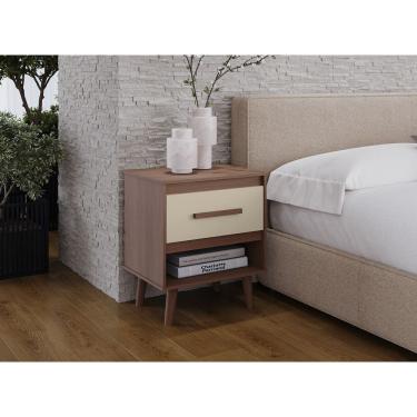 Imagem de Mesa de Cabeceira Mila Pés Retrô com 1 Gaveta - Savana/Off White Móblis 