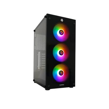 Imagem de Gabinete Gamer Hayom 3 Fans S/Fonte ATX MidTower Vidro Temperado Preto – GB1769
