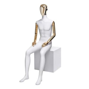 Imagem de Mannequin Manequins de varejo de corpo masculino de 63 polegadas de altura com banquinho, a cabeça e os braços galvanizados são rotativos e destacáveis(Gold)