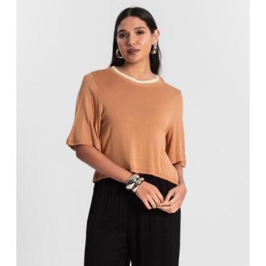 Imagem de Camiseta Feminina Meia Malha Manga Fluída Rovitex Marrom, P, Marrom