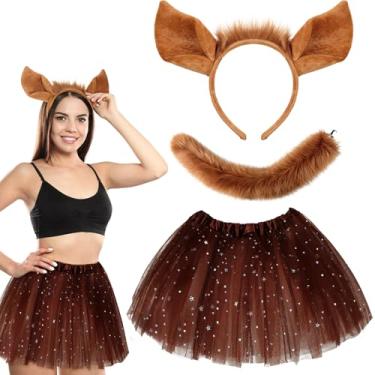 Imagem de Newcotte 3 peças fantasia de Halloween animal tutu orelhas faixa de cabeça cauda fantasia fantasia fantasia kit para cosplay de Halloween adulto (cavalo, 18-28 anos)