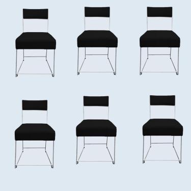 Imagem de Kit 06 Cadeiras Atena Base De Ferro Maciço Prata Veludo Preto D'classe Decor