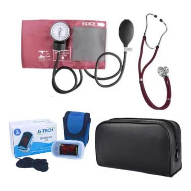 Imagem de Kit Esfigmomanometro + Estetoscopio Duplo + Oximetro G-tech, vinho