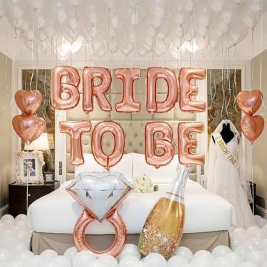 Imagem de Rose Gold Decorations pearl White balloons Bridal Veil BRIDE TO BE Balloons Sash with Diamond Ring Heart Champagne Balloons Bridal Veil for Bachelorette Party Decor Bride To Be Bridal Showerr