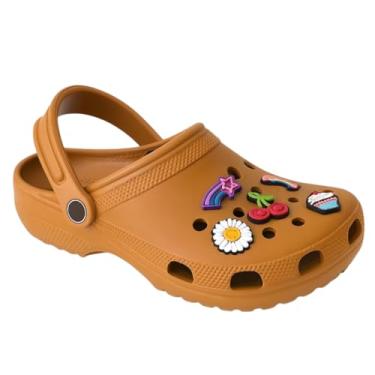 Imagem de Sandália Feminina Babuche Clog em EVA, Design Anatômico, com Acessórios Decorativos PINS, Antiderrapante, Confortável (Caramelo, BR, Adulto, Faixa Numérico, 35, 36)