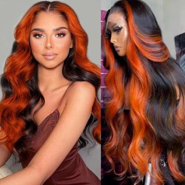 Imagem de Perucas GAIWAC Ginger Orange Ombre 13x6, renda frontal 66 cm, 200%