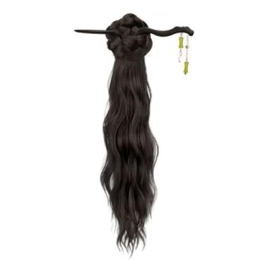 Imagem de Vctitil Extensão de rabo de cavalo com garra de 50,8 cm de comprimento, cacheado, ondulado, peça única, rabo de cavalo longo, mandíbula, para mulheres, castanho claro, preto, estilo antigo chinês