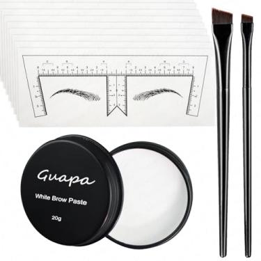 Imagem de Guapa Kit de pasta de mapeamento de sobrancelha branca para contorno de sobrancelhas e lábios - 20 g de pasta, 2 pincéis de sobrancelha, 30 adesivos de régua de sobrancelha - Ferramentas essenciais de
