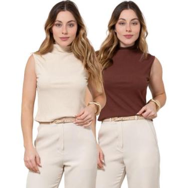 Imagem de Kit 2 Regatas Feminina Cavada Gola Alta Canelada - Maranne, Kit23, GG