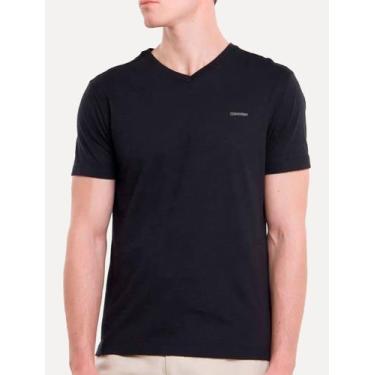 Imagem de Camiseta Calvin Klein Masculina V-Neck Logo Flamê Preta, S/P