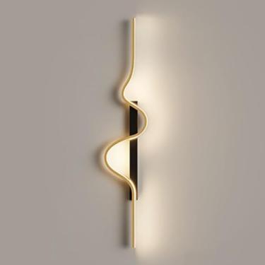 Imagem de Arandela De Parede Linear Regulável Led Luz De Parede Preta Lâmpada De Parede Moderna Com Controle Remoto, Arandelas Com Fio Luminária De Parede Para Sala De Estar Quarto, Gold, 80cm