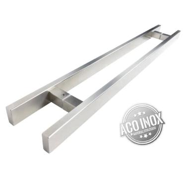 Imagem de Puxador Inox Duplo Para Porta Barra Chata Escovado 60 Cm
