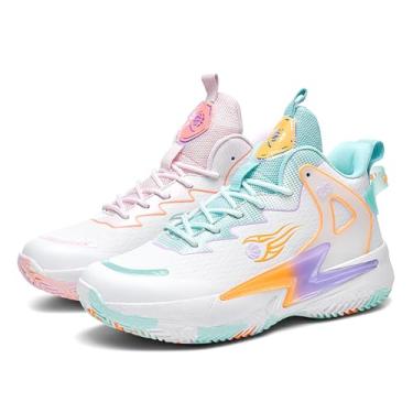 Imagem de Bolognifi Tênis de basquete masculino antiderrapante para treinamento ao ar livre Equipamento de basquetebol(Green pink1,36 BR)