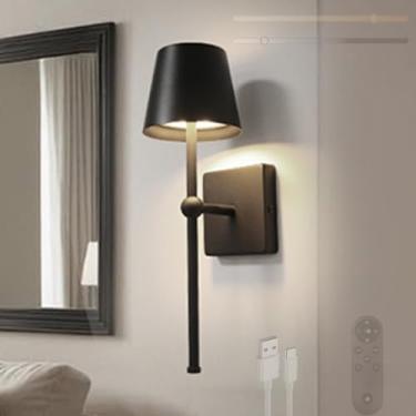 Imagem de GZZBMY Arandelas de parede LED recarregáveis, modernas, reguláveis, com controle remoto e toque, lâmpada de parede magnética sem fio para sala de estar, quarto, corredor, escadas (preto, 1 pacote)