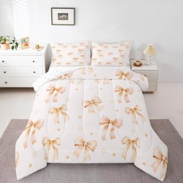 Imagem de Manfei Jogo de cama Queen com laço fofo, 3 peças, estampa kawaii, estampa kawaii, para todas as estações, decoração de quarto de princesa, 2 fronhas, sem lençol