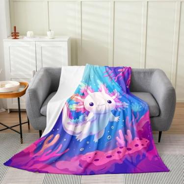 Imagem de Erosebridal Cobertor de lã infantil Sealife Axolotl Twin 152 x 203 cm - ultramacio para sofá, cama, cobertor de flanela costeira oceânica, manta felpuda salamandra para quarto de crianças, decoração